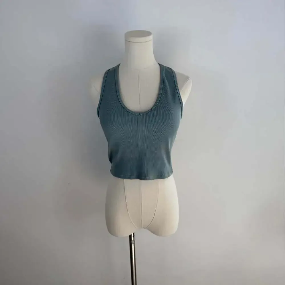 Alo Yoga Ribbed Racerback Crop Tank | Slate Blue-Grey | Women’s Size Medium